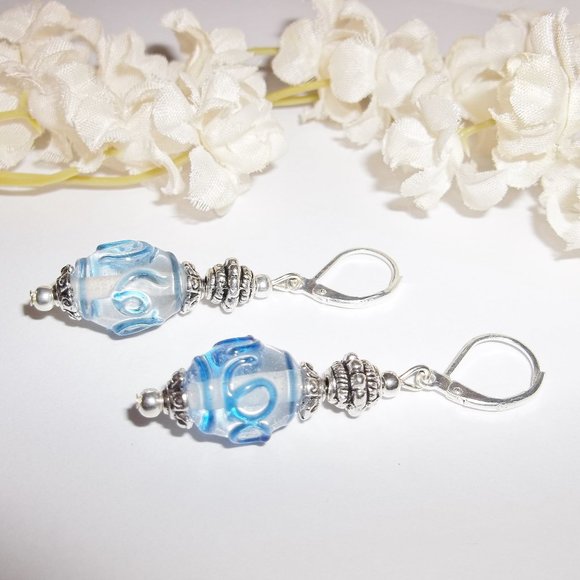Blue Dangle Earrings Glass Lever Back Set NWT 5127 - Picture 5 of 8